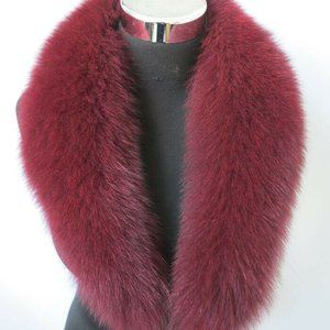 NEW real Fox Fur Collar Scarf Scarve Burgandy Maroon Wine color approx. 80cm